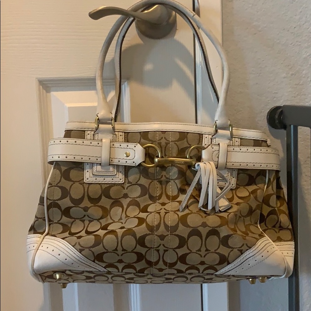 Coach Signature Collection purse w/ white leather